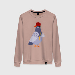 Женский свитшот Крутой голубь в кепке показывает f**k