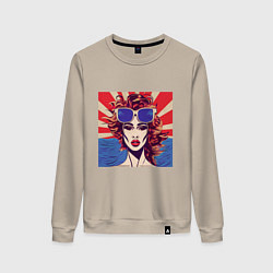 Женский свитшот Девушка в солнечных очках на фоне океана в стиле п