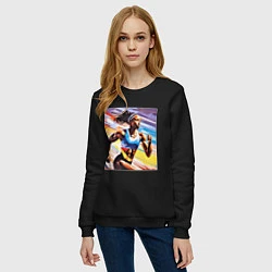 Свитшот хлопковый женский Девушка спринтер, цвет: черный — фото 2