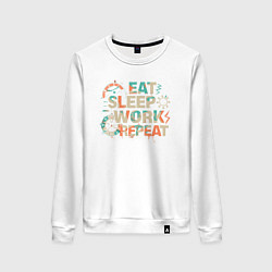 Свитшот хлопковый женский Eat sleep work repeat, цвет: белый