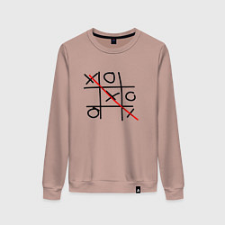 Свитшот хлопковый женский Крестики-нолики игра, цвет: пыльно-розовый