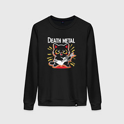 Свитшот хлопковый женский Death metal - котик с гитарой, цвет: черный