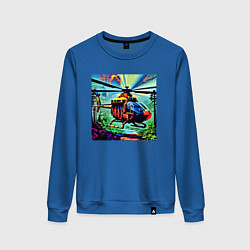 Свитшот хлопковый женский Вертолет в небе, цвет: синий