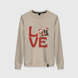 Свитшот хлопковый женский Собаки в новогодних колпаках - любовь, цвет: миндальный