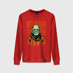 Свитшот хлопковый женский Лучший работник равно зомби Франкинштейн, цвет: красный