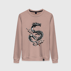 Женский свитшот Дракон с цветущей сакурой