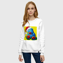 Свитшот хлопковый женский Плюшевый синий Санта мишка, цвет: белый — фото 2