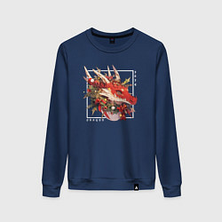 Свитшот хлопковый женский Christmas red dragon, цвет: тёмно-синий