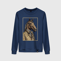 Свитшот хлопковый женский Конь в бежевом пальто, цвет: тёмно-синий
