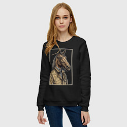 Свитшот хлопковый женский Конь в бежевом пальто, цвет: черный — фото 2