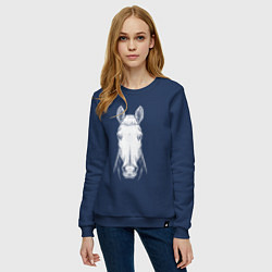 Свитшот хлопковый женский Голова белой лошади анфас, цвет: тёмно-синий — фото 2