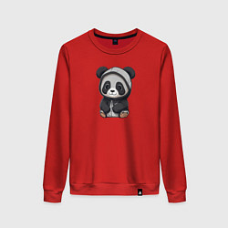 Свитшот хлопковый женский Симпатичная панда в капюшоне, цвет: красный