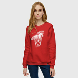 Свитшот хлопковый женский Белая лошадь скачет, цвет: красный — фото 2