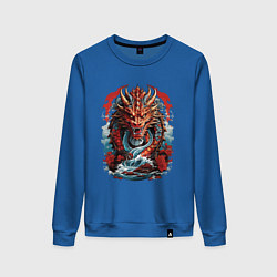 Свитшот хлопковый женский Китайский дракон в воде, цвет: синий