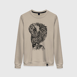 Свитшот хлопковый женский Сова смотрит боком, цвет: миндальный