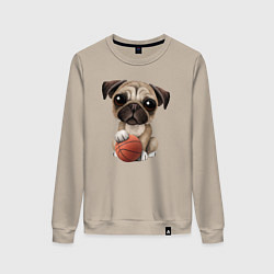 Свитшот хлопковый женский Мопс баскетболист, цвет: миндальный