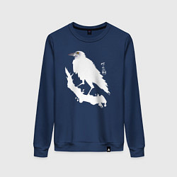 Свитшот хлопковый женский Ворон в снегу, цвет: тёмно-синий