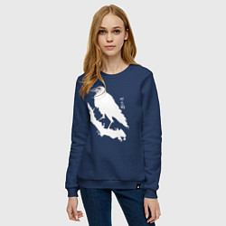 Свитшот хлопковый женский Ворон в снегу, цвет: тёмно-синий — фото 2