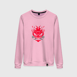 Свитшот хлопковый женский Логотип Samurai Cyberpunk 2077 - симметричный, цвет: светло-розовый