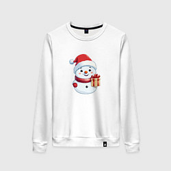 Свитшот хлопковый женский Снеговик с подарком, цвет: белый