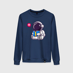 Свитшот хлопковый женский Космонавт читает, цвет: тёмно-синий