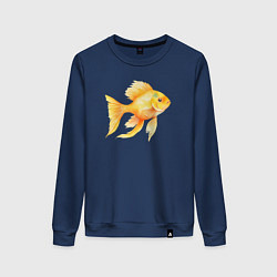 Свитшот хлопковый женский Желтая золотая рыбка - акварель, цвет: тёмно-синий