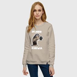 Свитшот хлопковый женский Bobr kurwa with hat, цвет: миндальный — фото 2