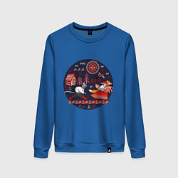 Свитшот хлопковый женский Кот и лиса из сказки, цвет: синий