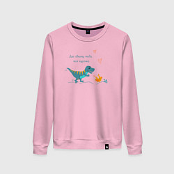Свитшот хлопковый женский Забавный динозавр бежит за курицей, цвет: светло-розовый