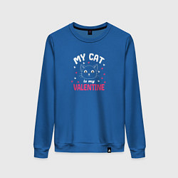 Свитшот хлопковый женский My cat is my Valentine 2024, цвет: синий