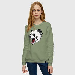 Свитшот хлопковый женский Оскал панды, цвет: авокадо — фото 2
