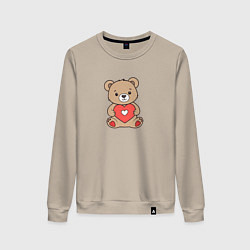 Свитшот хлопковый женский Медвежонок с сердечком, цвет: миндальный