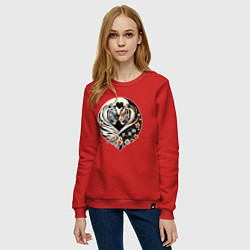 Свитшот хлопковый женский Тигры - Инь янь, цвет: красный — фото 2