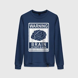 Свитшот хлопковый женский Warning - high brain activity, цвет: тёмно-синий