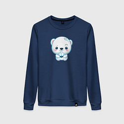Свитшот хлопковый женский Белый полярный медвежонок, цвет: тёмно-синий