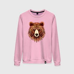 Свитшот хлопковый женский Серьезный медведь с орнаментом, цвет: светло-розовый