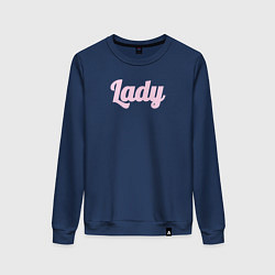 Свитшот хлопковый женский Lady розовыми буквами, цвет: тёмно-синий