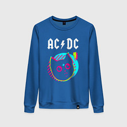Свитшот хлопковый женский AC DC rock star cat, цвет: синий