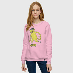 Свитшот хлопковый женский Кот скейтбордист, цвет: светло-розовый — фото 2