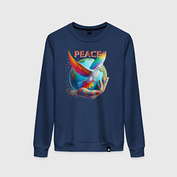 Свитшот хлопковый женский Голубь мира peace, цвет: тёмно-синий