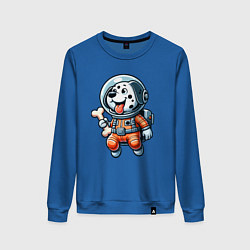 Свитшот хлопковый женский Dalmatian cosmonaut puppy with a bone, цвет: синий