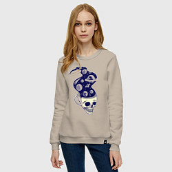 Свитшот хлопковый женский Dead drink space skull, цвет: миндальный — фото 2