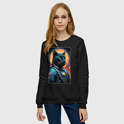 Свитшот хлопковый женский Пантера бравый космонавт - нейросеть, цвет: черный — фото 2