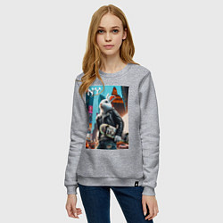 Свитшот хлопковый женский Cool hare with a skateboard - ai art, цвет: меланж — фото 2