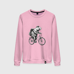 Свитшот хлопковый женский Капибара на велосипеде в черном цвете, цвет: светло-розовый