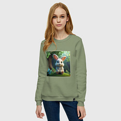 Свитшот хлопковый женский Зайчик на кочке, цвет: авокадо — фото 2