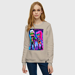 Свитшот хлопковый женский Barbie and Ken - Minecraft 2099 ai art collaborati, цвет: миндальный — фото 2