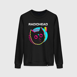 Свитшот хлопковый женский Radiohead rock star cat, цвет: черный