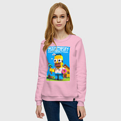 Свитшот хлопковый женский Homer Simpson and Minecraft - collaboration ai art, цвет: светло-розовый — фото 2