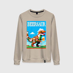 Свитшот хлопковый женский Beersaur - pixel art, цвет: миндальный